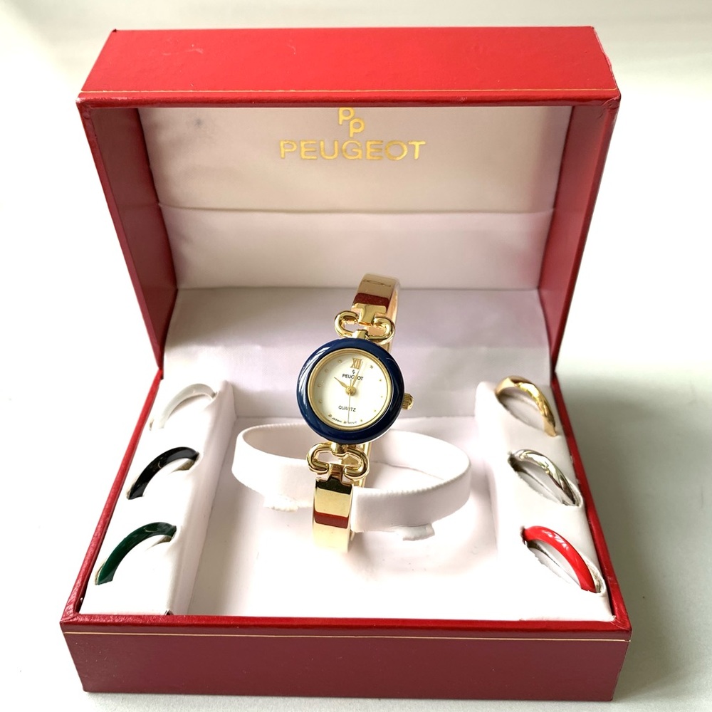 Peugeot Women's Gold Bracelet Watch with Interchangeable Bezel New